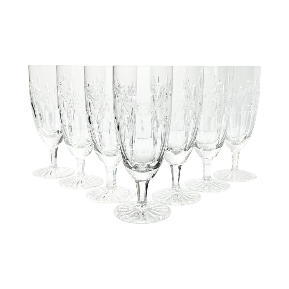 Rogaska “Country Garden” Set of 7 Crystal Iced Tea Glasses 8” 16oz Signed